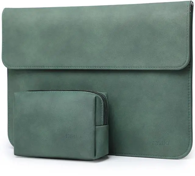 Main image of HYZUO 15 Inch Laptop Sleeve Bag for 2025-2023 MacBook Air 15 M4 A3241 M3 A3114 M2 A2941, 15" Surface Laptop 7/6/5/4/3, MacBook Pro 15, Faux Suede Leather Case with Pouch, Midnight Green-H