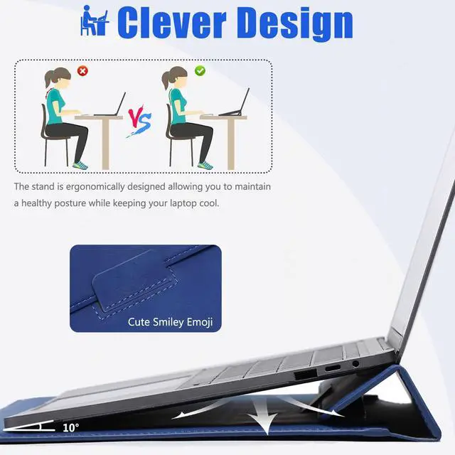 Alt view image 2 of 5 - HYZUO 15 Inch Laptop Sleeve Case with Stand Feature Compatible with MacBook Air 15.3/15 M3/M2 Chip A3114 A2941 2024-2023, 15-inch Surface Laptop 7/6/5/4/3, MacBook Pro 15 2019-2016, Klein Blue