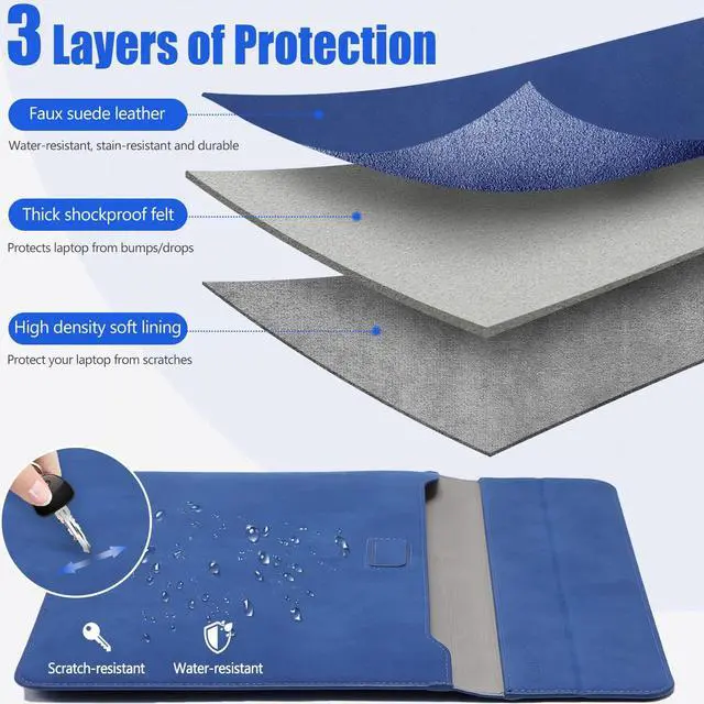 Alt view image 3 of 5 - HYZUO 15 Inch Laptop Sleeve Case with Stand Feature Compatible with MacBook Air 15.3/15 M3/M2 Chip A3114 A2941 2024-2023, 15-inch Surface Laptop 7/6/5/4/3, MacBook Pro 15 2019-2016, Klein Blue