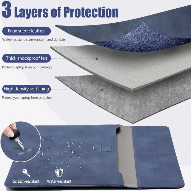 Alt view image 3 of 5 - HYZUO 15-16 Inch Laptop Sleeve Case with Stand Feature for MacBook Pro 16 M4/M3/M2/M1 Pro/Max 2025-2019, XPS 15, MacBook Pro 15 2015-2012, Samsung Galaxy Book Flex/Pro 15, Navy Blue