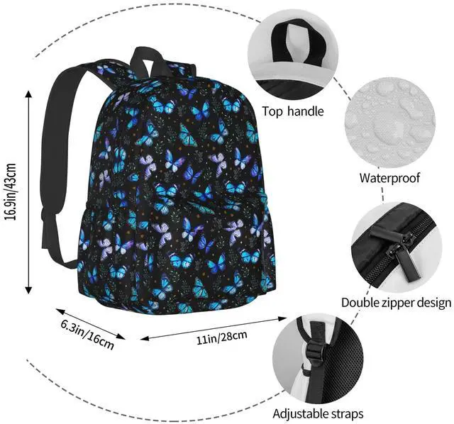 Alt view image 3 of 5 - Nmbvcxz butterflies Backpack for Women 16.7 inch Travel Casual Laptop Backpack Lightweight Waterproof Durable Hiking Daypack