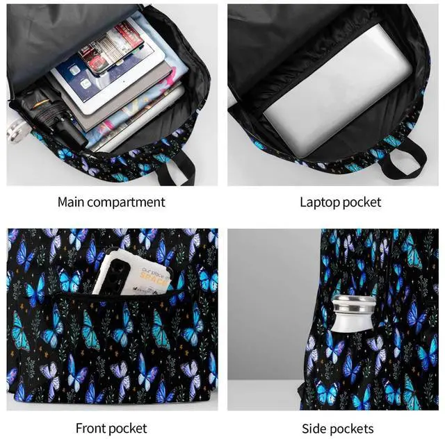 Alt view image 4 of 5 - Nmbvcxz butterflies Backpack for Women 16.7 inch Travel Casual Laptop Backpack Lightweight Waterproof Durable Hiking Daypack