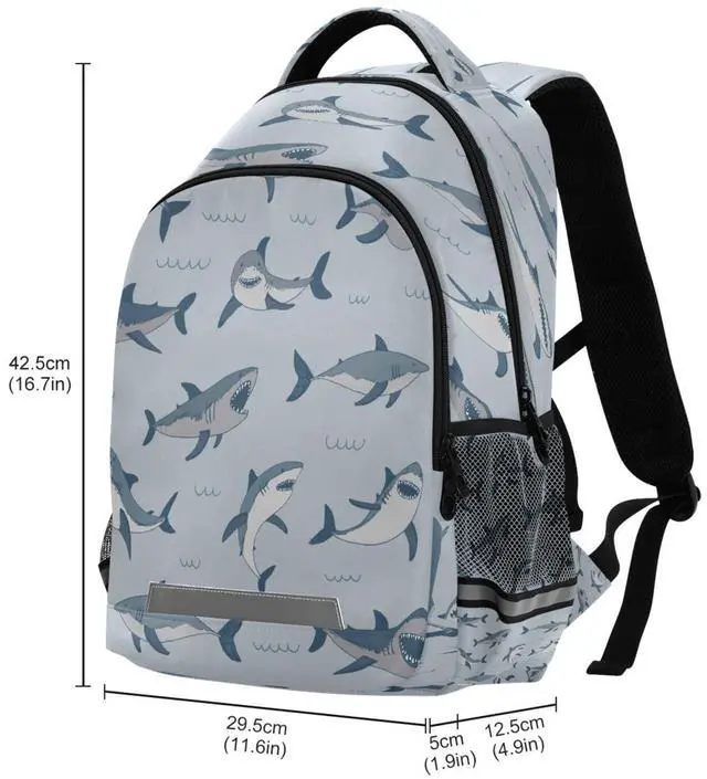 Alt view image 2 of 5 - Eionryn Wild Shark Sea Animal Backpack Laptop Backpacks Book Bags Water Resistant Daypack Durable College Shoulder Bag Sports Travel Day Pack