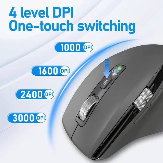 Alt view image 4 of 5 - INFINMIND Wireless Bluetooth Side Scroll Mouse with Multi-Device, Ergonomic Computer Mice with Smart Flying Scroll, Quiet Click for Computer, Laptop, iPad, Tablet, MacBook (Grey)