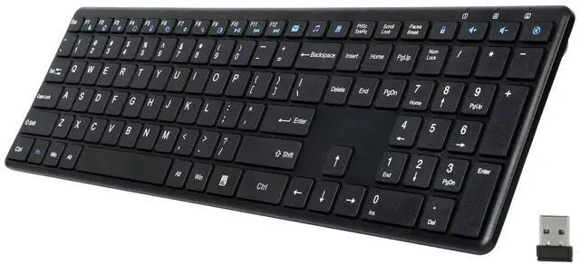 Main image of Wireless Keyboard-2.4G Ultra Slim Quiet Full Size Cordless USB PC Computer Keyboard,Number Pad,19 Multimedia Keys,Plug&Play,Lag-Free Ergo,2 Long Battery for Desktop Laptop Smart TV,MAC,Windows,QWERTY