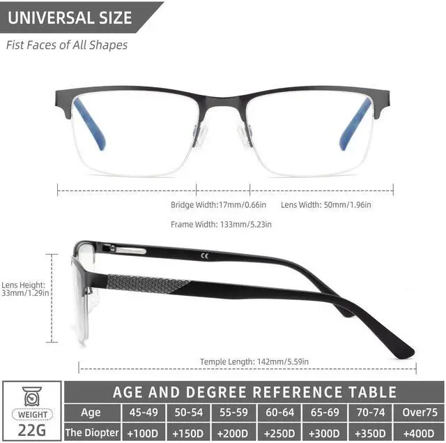 Alt view image 4 of 5 - ESAVIA Premium Half Frame Reading Glasses for Men Blue Light Blocking Computer Reader Full Lens Magnifier Eyewear with Unbreakable Frame (Black Blue, 200)