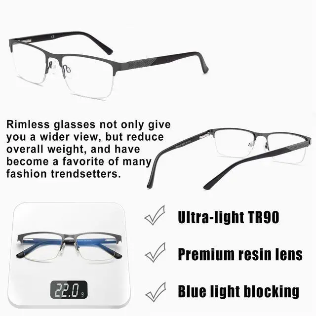 Alt view image 5 of 5 - ESAVIA Premium Half Frame Reading Glasses for Men Blue Light Blocking Computer Reader Full Lens Magnifier Eyewear with Unbreakable Frame (Black Blue, 200)