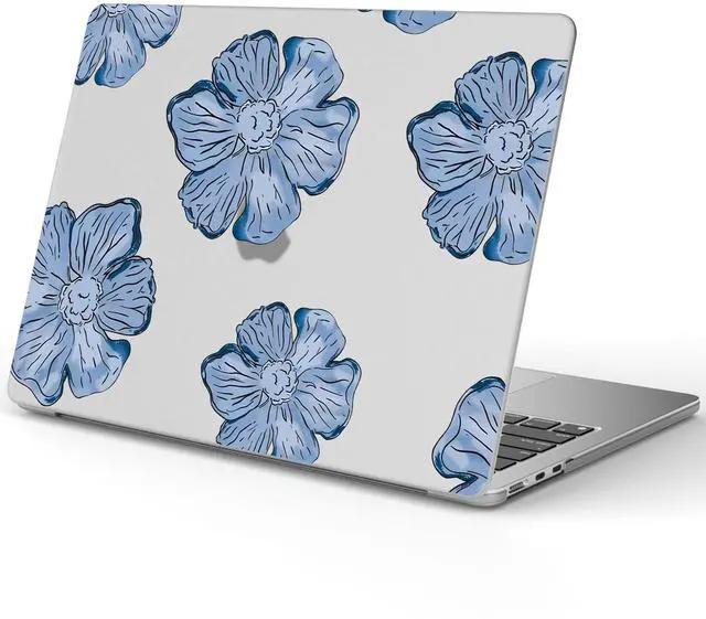 Main image of Idocolors Elegant Blue Flower Case Compatible with MacBook Air 13 InchModels A1932/A2179/A2337, Transparent Frosted Protective Hard Case Anti Scratch Cover for MacBook Air 13"