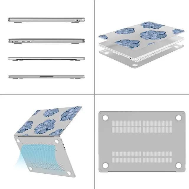 Alt view image 2 of 5 - Idocolors Elegant Blue Flower Case Compatible with MacBook Air 13 InchModels A1932/A2179/A2337, Transparent Frosted Protective Hard Case Anti Scratch Cover for MacBook Air 13"