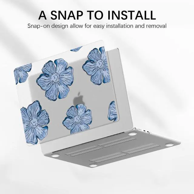 Alt view image 3 of 5 - Idocolors Elegant Blue Flower Case Compatible with MacBook Air 13 InchModels A1932/A2179/A2337, Transparent Frosted Protective Hard Case Anti Scratch Cover for MacBook Air 13"