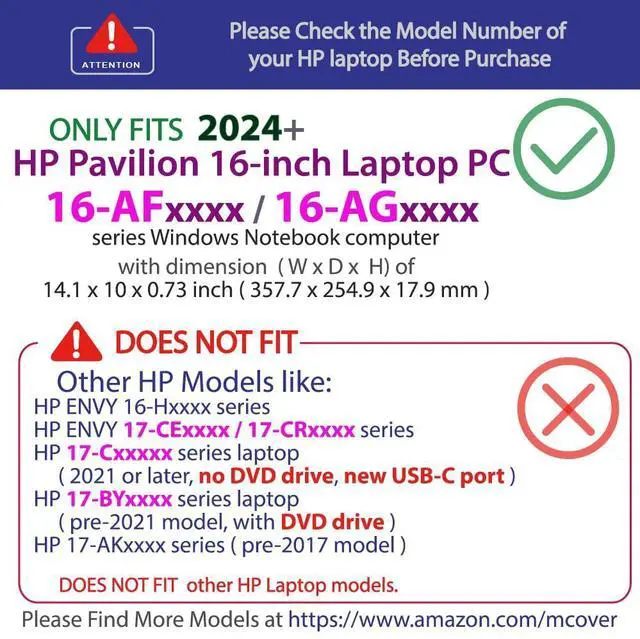 Alt view image 3 of 5 - mCover Case ONLY Compatible for 2024+ HP Pavilion 16-inch Laptop PC 16-AFxxxx / 16-AGxxxx Series Windows Notebook (NOT Fitting Any Other HP Models)- Red
