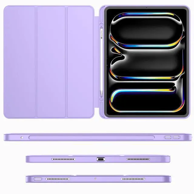 Alt view image 2 of 5 - iMieet for iPad Pro 11 Inch Case M4 2024 (5th Gen) with Pencil Holder, Trifold Stand Smart Case with Soft TPU Back, Auto Wake/Sleep (Clove Purple)