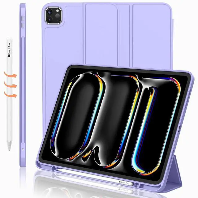 Main image of iMieet for iPad Pro 11 Inch Case M4 2024 (5th Generation) with Pencil Holder, [Support Pencil Pro and Pencil (USB-C)], Trifold Stand Smart Case with Soft TPU Back, Auto Wake/Sleep (Light Purple)