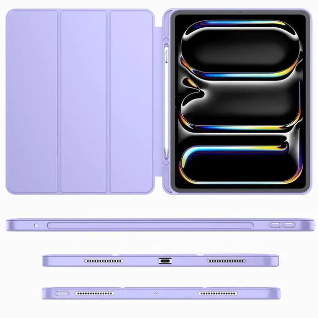 Alt view image 2 of 5 - iMieet for iPad Pro 11 Inch Case M4 2024 (5th Generation) with Pencil Holder, [Support Pencil Pro and Pencil (USB-C)], Trifold Stand Smart Case with Soft TPU Back, Auto Wake/Sleep (Light Purple)