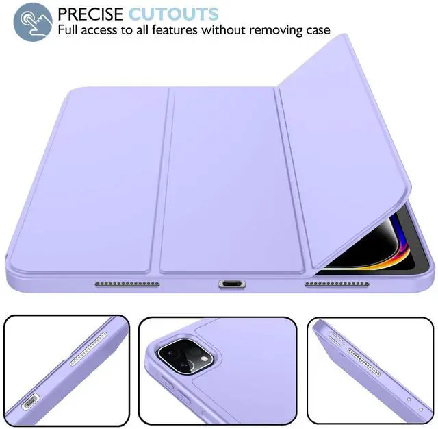 Alt view image 4 of 5 - iMieet for iPad Pro 11 Inch Case M4 2024 (5th Generation) with Pencil Holder, [Support Pencil Pro and Pencil (USB-C)], Trifold Stand Smart Case with Soft TPU Back, Auto Wake/Sleep (Light Purple)