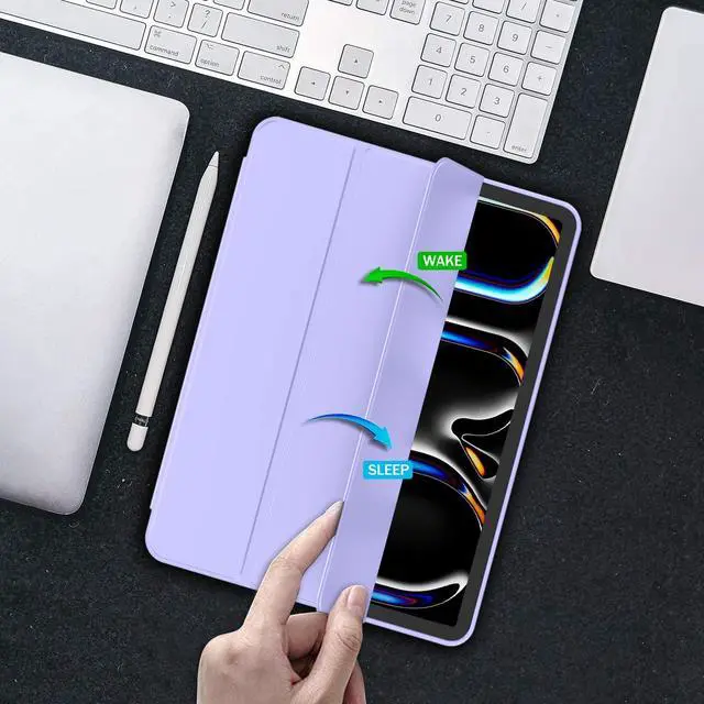Alt view image 5 of 5 - iMieet for iPad Pro 11 Inch Case M4 2024 (5th Generation) with Pencil Holder, [Support Pencil Pro and Pencil (USB-C)], Trifold Stand Smart Case with Soft TPU Back, Auto Wake/Sleep (Light Purple)