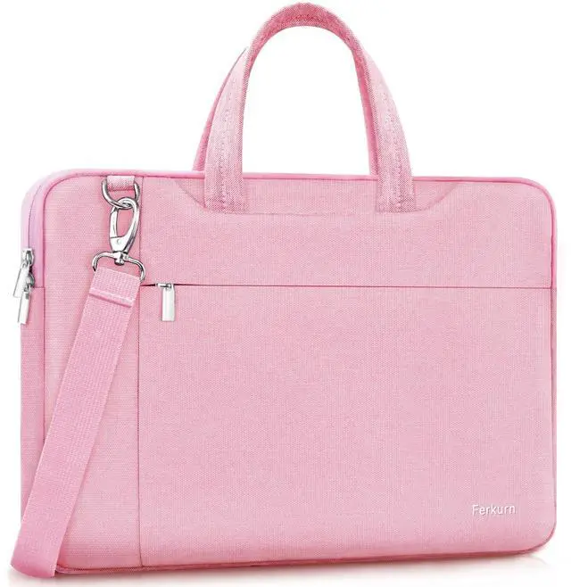 Main image of Ferkurn Laptop Bag Case Women Men Computer Sleeve with Shoulder Compatible with HP Envy Pavilion/Inspiron/Thinkpad/Vivobook/MSI/Surface,Waterproof Briefcase with Handle, Pink, 17 17.3 Inch