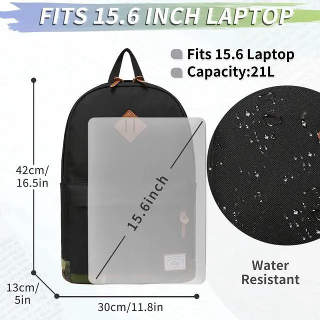 Alt view image 2 of 5 - Kasqo Classic Lightweight 15.6 Inch Laptop Bag for Men Women, Black and Camo