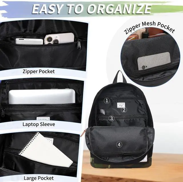 Alt view image 3 of 5 - Kasqo Classic Lightweight 15.6 Inch Laptop Bag for Men Women, Black and Camo