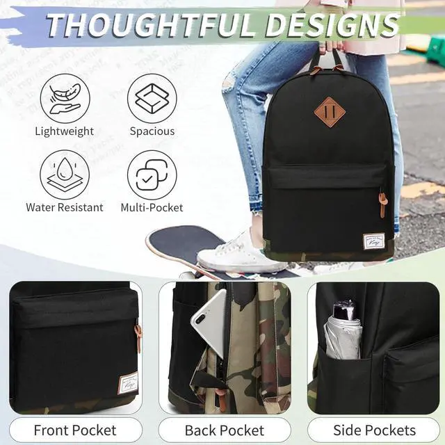 Alt view image 4 of 5 - Kasqo Classic Lightweight 15.6 Inch Laptop Bag for Men Women, Black and Camo