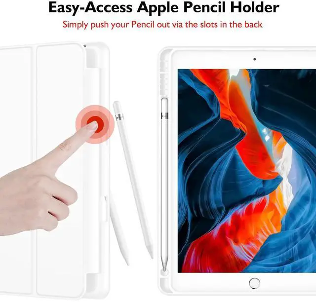 Alt view image 2 of 5 - iMieet Case for iPad 9th Generation 2021/iPad 8th Generation 2020 10.2 Inch with Pencil Holder, iPad 7th Gen 2019 with Soft Baby Skin Silicone Back, Auto Wake/Sleep Cover(White)