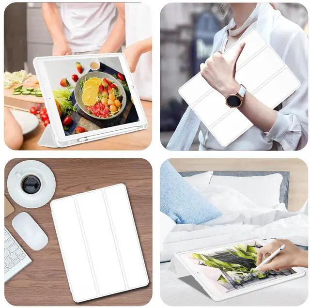 Alt view image 4 of 5 - iMieet Case for iPad 9th Generation 2021/iPad 8th Generation 2020 10.2 Inch with Pencil Holder, iPad 7th Gen 2019 with Soft Baby Skin Silicone Back, Auto Wake/Sleep Cover(White)