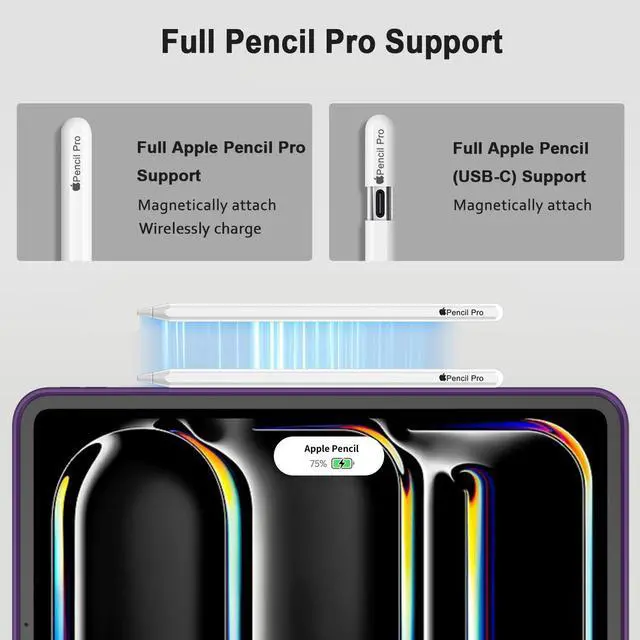 Alt view image 2 of 5 - iMieet for iPad Pro 11 Inch Case M4 2024 (5th Gen) with Pencil Holder, Trifold Stand Smart Case with Soft TPU Back, Auto Wake/Sleep (Dark Purple)