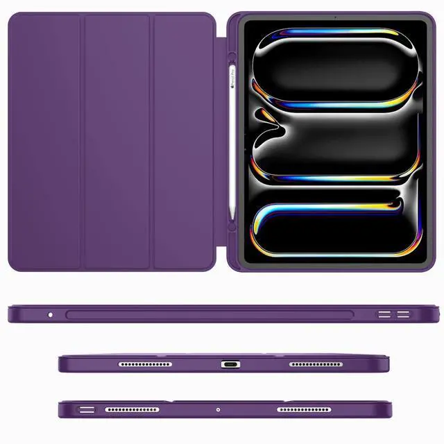 Alt view image 3 of 5 - iMieet for iPad Pro 11 Inch Case M4 2024 (5th Gen) with Pencil Holder, Trifold Stand Smart Case with Soft TPU Back, Auto Wake/Sleep (Dark Purple)