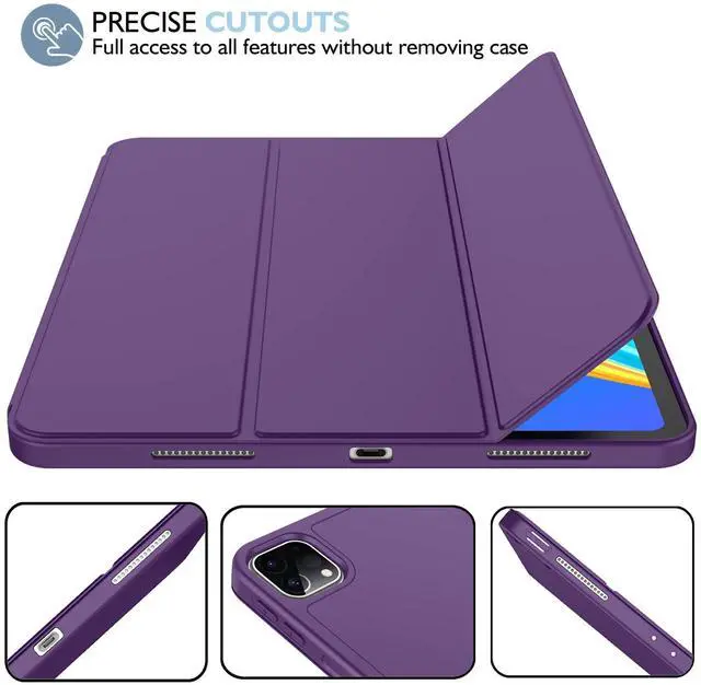Alt view image 4 of 5 - iMieet for iPad Pro 11 Inch Case M4 2024 (5th Gen) with Pencil Holder, Trifold Stand Smart Case with Soft TPU Back, Auto Wake/Sleep (Dark Purple)