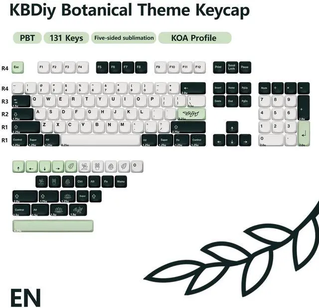Alt view image 2 of 5 - YMKPVR KBDiy Botanical KOA Profile Keycaps 60 Percent,Dye-Sublimation PBT Green Custom Keyboard Keycap,131 Key Cap Set for Cherry Gateron MX Switches Mechanical Keyboards