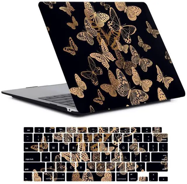Main image of Laptop Hard Case Compatible with MacBook 12 Inch Case with Retina Display 2017 2016 2015 Release Model A1534, Plastic Hard Protective Shell Case Cover & Keyboard Cover Skin, Gold Butterfly