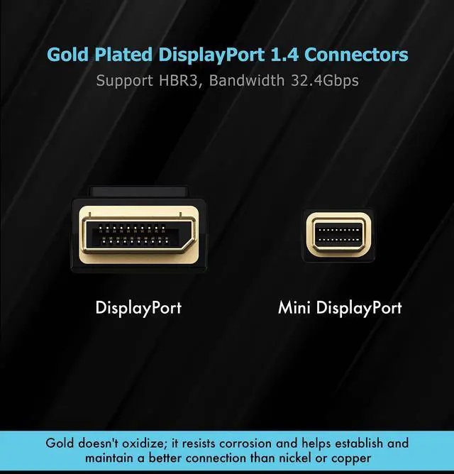 Alt view image 3 of 5 - Infinnet Mini DisplayPort to DisplayPort 1.4 1.4a Cable 8K 60Hz 4K 144Hz 120Hz 160Hz 2K 280Hz 240Hz 1080p 390Hz 360Hz Display Port to Mini DisplayPort DP 1.4 HBR3 HDR VESA Certified Cord, 2m (6 feet)