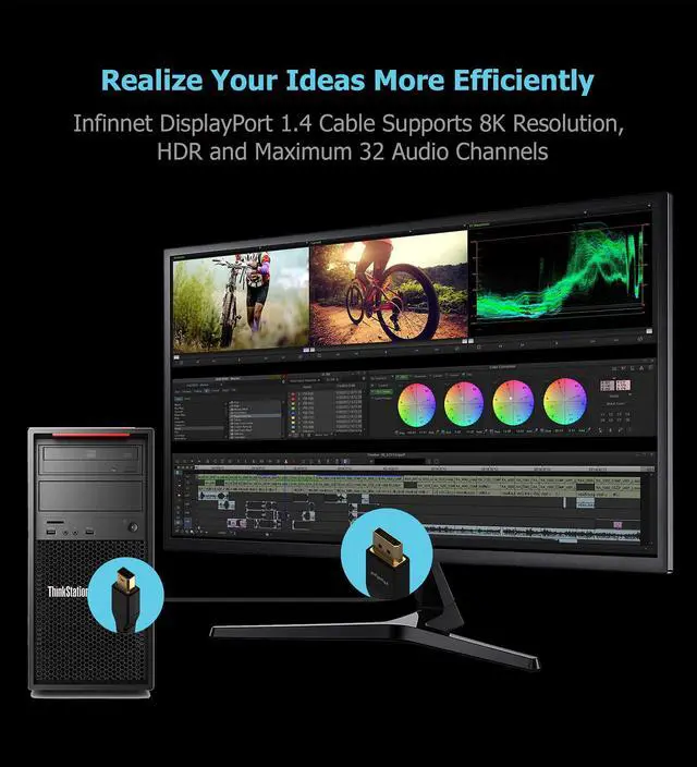 Alt view image 4 of 5 - Infinnet Mini DisplayPort to DisplayPort 1.4 1.4a Cable 8K 60Hz 4K 144Hz 120Hz 160Hz 2K 280Hz 240Hz 1080p 390Hz 360Hz Display Port to Mini DisplayPort DP 1.4 HBR3 HDR VESA Certified Cord, 2m (6 feet)