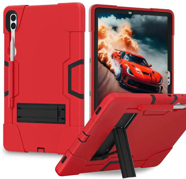 Main image of Kezigud Shockproof Kickstand Case for Galaxy Tab S9 Plus/S9 FE Plus 12.4'', Heavy Duty Hybrid Rugged 3 Layer Soft Silicone +Hard PC with S-Pen Holder Cover for Samsung Tab S9+ S9 FE+ 2023 (Red)