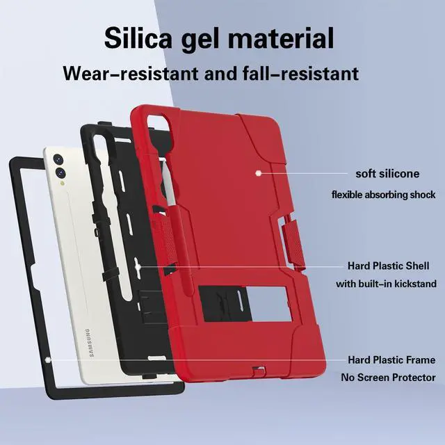 Alt view image 2 of 5 - Kezigud Shockproof Kickstand Case for Galaxy Tab S9 Plus/S9 FE Plus 12.4'', Heavy Duty Hybrid Rugged 3 Layer Soft Silicone +Hard PC with S-Pen Holder Cover for Samsung Tab S9+ S9 FE+ 2023 (Red)