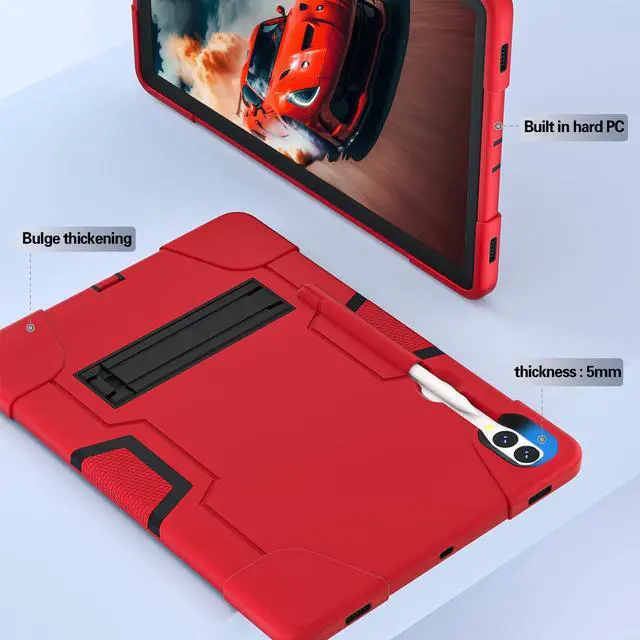 Alt view image 3 of 5 - Kezigud Shockproof Kickstand Case for Galaxy Tab S9 Plus/S9 FE Plus 12.4'', Heavy Duty Hybrid Rugged 3 Layer Soft Silicone +Hard PC with S-Pen Holder Cover for Samsung Tab S9+ S9 FE+ 2023 (Red)