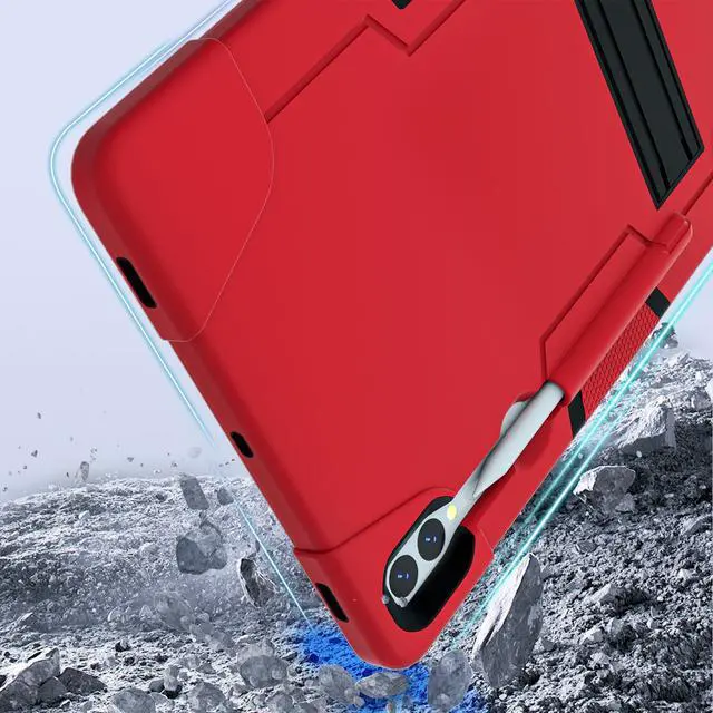 Alt view image 5 of 5 - Kezigud Shockproof Kickstand Case for Galaxy Tab S9 Plus/S9 FE Plus 12.4'', Heavy Duty Hybrid Rugged 3 Layer Soft Silicone +Hard PC with S-Pen Holder Cover for Samsung Tab S9+ S9 FE+ 2023 (Red)