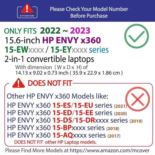 Alt view image 3 of 5 - mCover Case ONLY Compatible for 2022~2023 15.6" HP Envy x360 15-EW0000 (Intel CPU) / 15-EY0000 (AMD CPU) Series Laptop (NOT Fitting Any Other HP Models) - Black