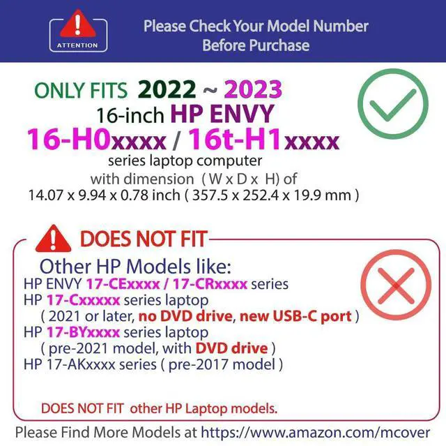 Alt view image 3 of 5 - mCover Case Compatible ONLY for 2022~2023 16-inch HP Envy 16-H0xxx / 16-H1000 Series Windows Notebook PC (NOT Fitting Any Other HP Models) - Black