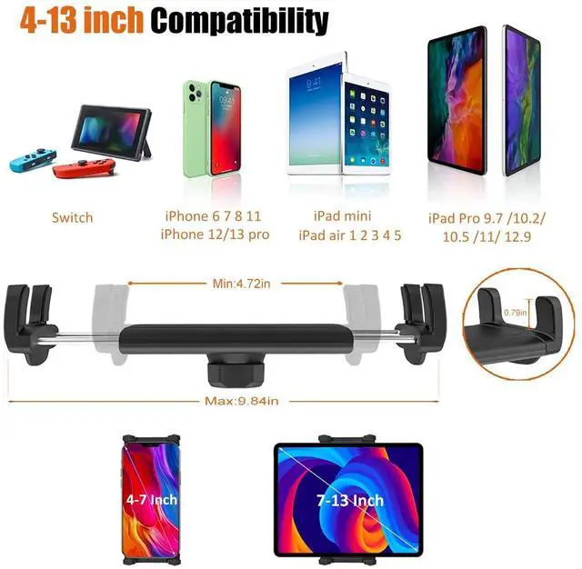 Alt view image 2 of 5 - Kolasels Bike Handlebar Tablet Mount for 4-13" iPad & Phone, Motorcycle Handlebar Tablet Holder with Super C-Clamp for Microphone/Bicycle/Treadmill/Elliptical, Fit for iPad Pro, Air, Mini, iPhone