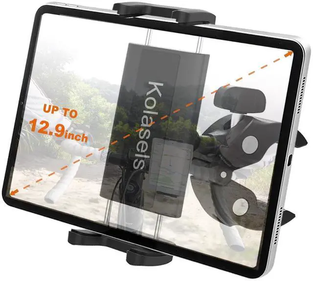 Main image of Kolasels Bike Handlebar Tablet Mount for 4-13" iPad & Phone, Motorcycle Handlebar Tablet Holder with Super C-Clamp for Microphone/Bicycle/Treadmill/Elliptical, Fit for iPad Pro, Air, Mini, iPhone