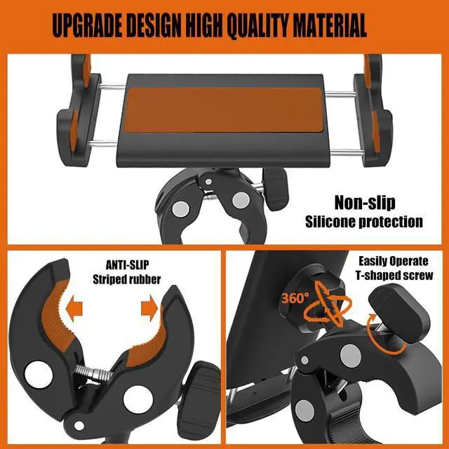 Alt view image 4 of 5 - Kolasels Bike Handlebar Tablet Mount for 4-13" iPad & Phone, Motorcycle Handlebar Tablet Holder with Super C-Clamp for Microphone/Bicycle/Treadmill/Elliptical, Fit for iPad Pro, Air, Mini, iPhone
