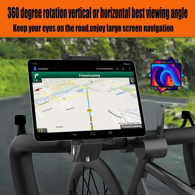 Alt view image 5 of 5 - Kolasels Bike Handlebar Tablet Mount for 4-13" iPad & Phone, Motorcycle Handlebar Tablet Holder with Super C-Clamp for Microphone/Bicycle/Treadmill/Elliptical, Fit for iPad Pro, Air, Mini, iPhone