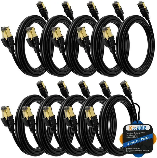 Main image of Cat 7 Ethernet Cable 4 Feet (10 Pack), Multi Pack High Speed Internet Cord, CAT7 RJ45 LAN Network Cable, Triple Shielding SFTP 10Gbps 600Mhz Patch Cable, Compatible with CAT6A CAT6 CAT5E CAT5 Cable
