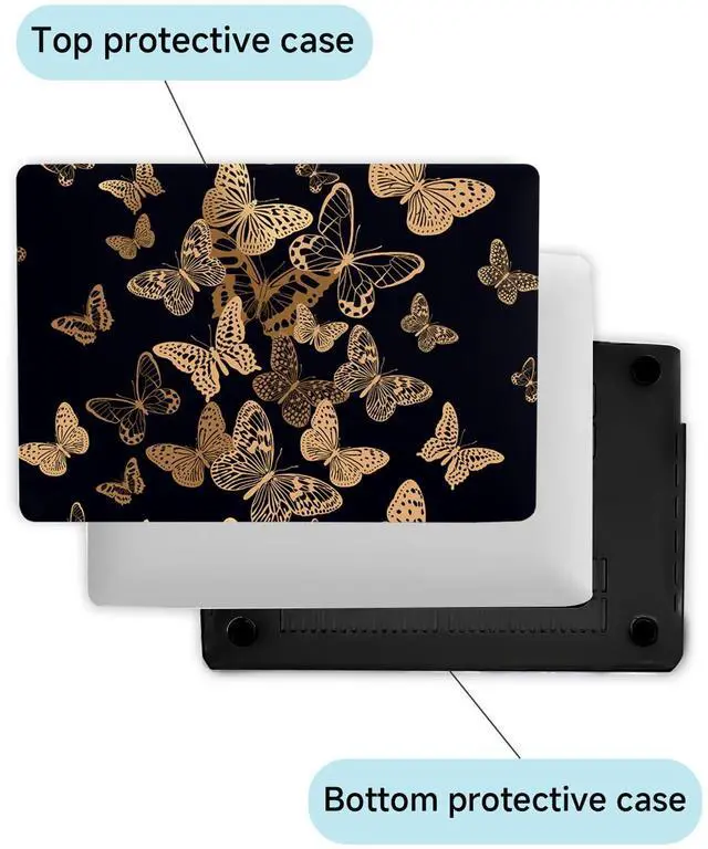 Alt view image 5 of 5 - Fulbrio Arts Compatible with MacBook Pro 13 inch Hard Shell Matte Finish Case Skin, 2022, 2021,2016-2022 Release A2251/A2289/A2338 Slim Matte Finish Hard Shell with Keyboard Cover,Golden Butterfly