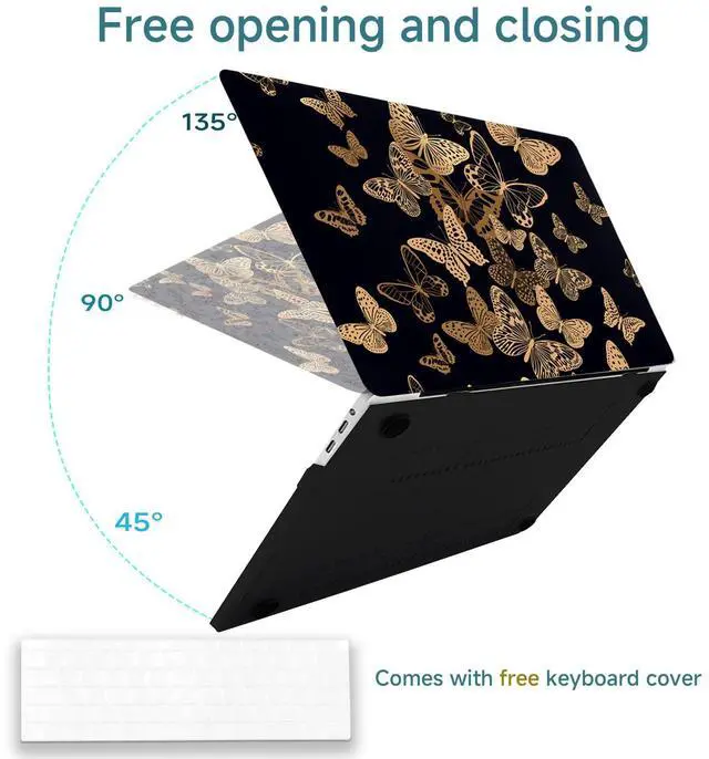 Alt view image 3 of 5 - Fulbrio Arts Compatible with MacBook Pro 13 inch Hard Shell Matte Finish Case Skin, 2022, 2021,2016-2022 Release A2251/A2289/A2338 Slim Matte Finish Hard Shell with Keyboard Cover,Golden Butterfly