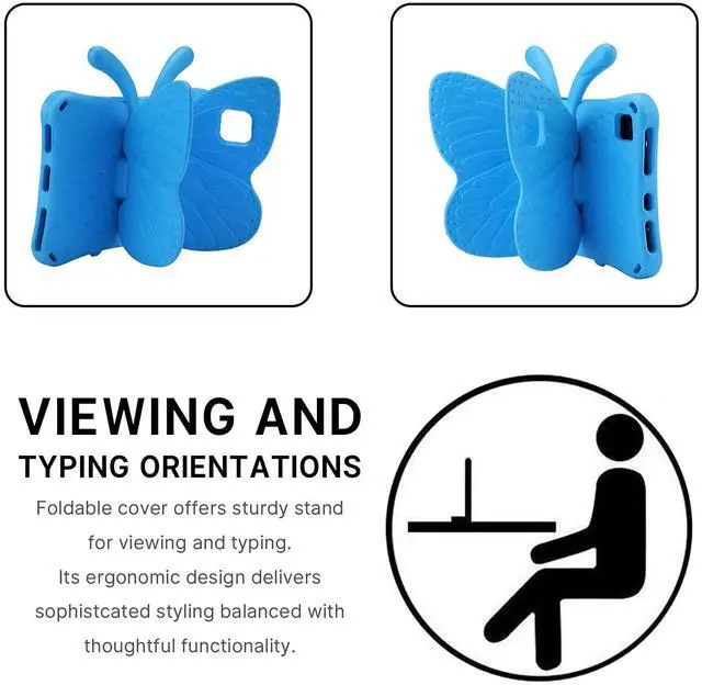 Alt view image 4 of 4 - Kindle Fire HD 10 Kids Pro Tablet Case Fire HD10 2021 2023 10.1 11th 13th Generation Butterfly Case with Kickstand EVA Full Boby Rugged Shockproof Kids HD 10 Plus Tablet Cover for Girl Gift (Blue)