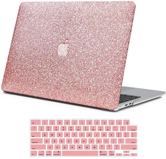 Main image of iPAPA Compatible with MacBook Pro 14 inch Case 2025 2024 2023 2022 2021 M4 A3112 A3185 A3401 M3 A2918 A2992 M2 A2779 M1 A2442, Glitter Smooth Leather Hard Shell Case+Keyboard Cover, Shining Rose Gold