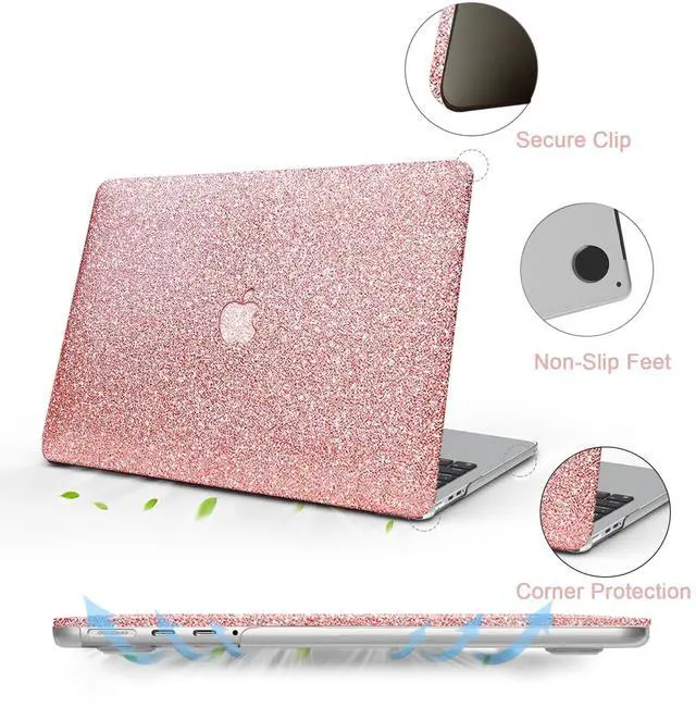 Alt view image 4 of 5 - iPAPA Compatible with MacBook Pro 14 inch Case 2025 2024 2023 2022 2021 M4 A3112 A3185 A3401 M3 A2918 A2992 M2 A2779 M1 A2442, Glitter Smooth Leather Hard Shell Case+Keyboard Cover, Shining Rose Gold