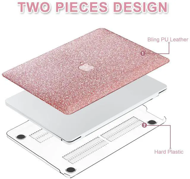 Alt view image 3 of 5 - iPAPA Compatible with MacBook Pro 14 inch Case 2025 2024 2023 2022 2021 M4 A3112 A3185 A3401 M3 A2918 A2992 M2 A2779 M1 A2442, Glitter Smooth Leather Hard Shell Case+Keyboard Cover, Shining Rose Gold